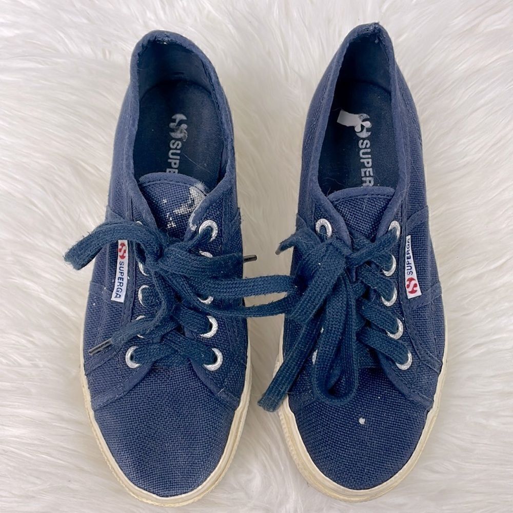 Superga | platform sneakers 5.0 blue canvas,laced up front closures.